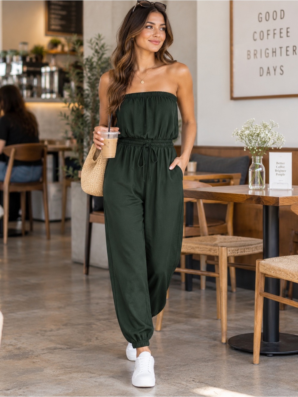 New w tags. Fashion nova.  Drawstring Jumpsuit in Dark Green. S